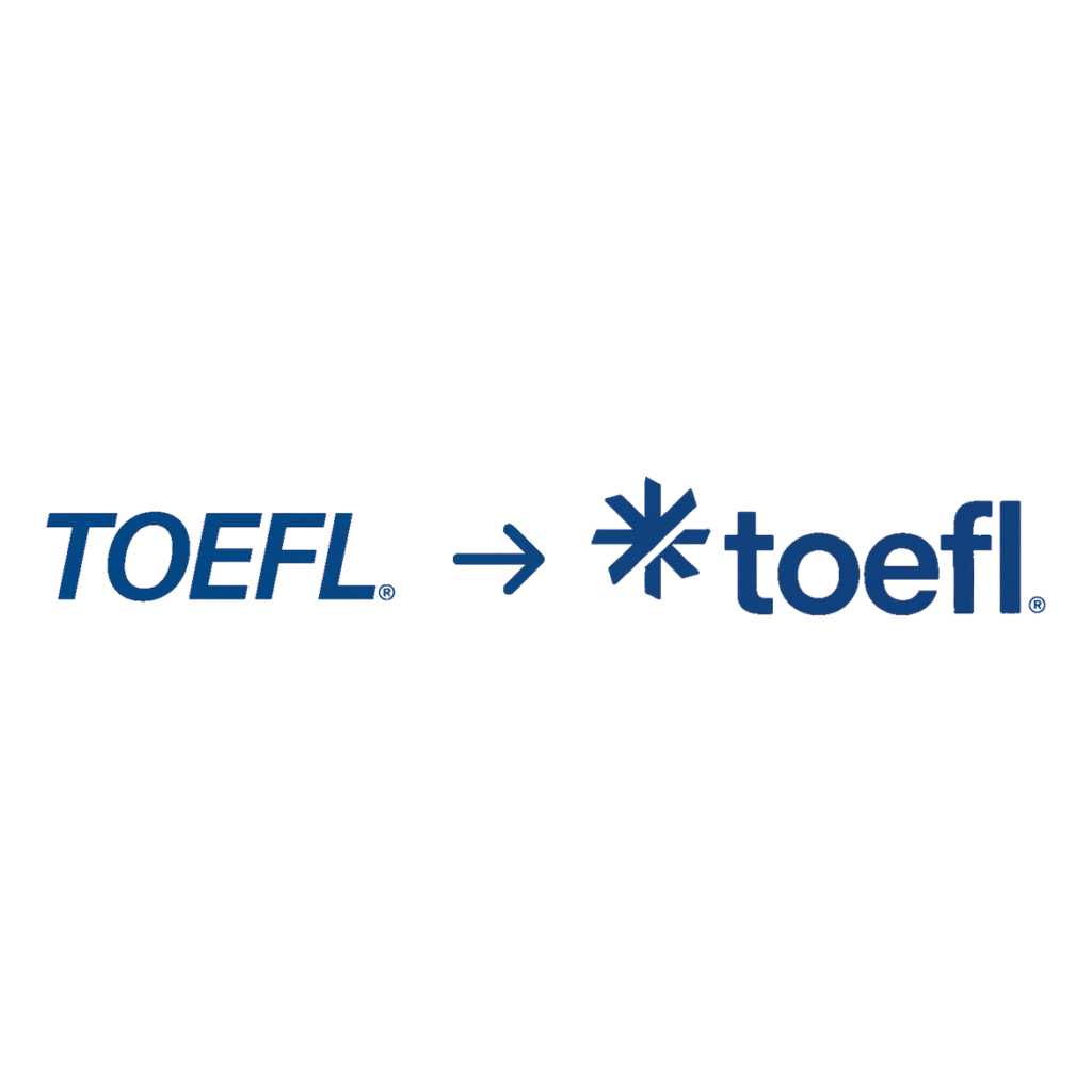 Old TOEFL logo transforming into the new one.
